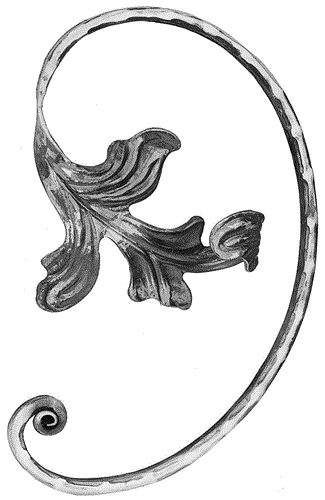 Schnörkel Blattform rechts 320 x 200 mm 16 x 8 mm, gehämmert